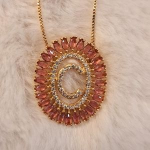 💝Letter C Gemstone and gold-plated necklace 16 inches +
